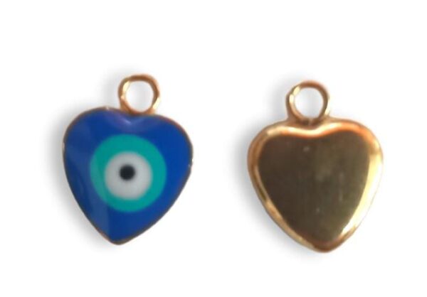 AMULETO OJO TURCO AZUL corazón en acero y cristal dorado 0,8 cm