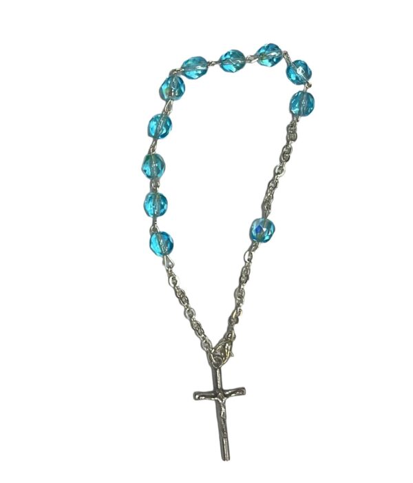 Pulsera Rosario esfera azul claro (celeste)