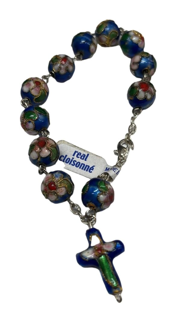 Pulsera Rosario flor azul, italiana